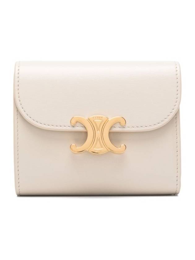 CELINE Triomphe Small Shiny Calfskin Bicycle Wallet Pale Beige
