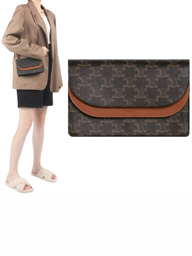 CELINE Triomphe Canvas Calfskin Cross Bag Tan