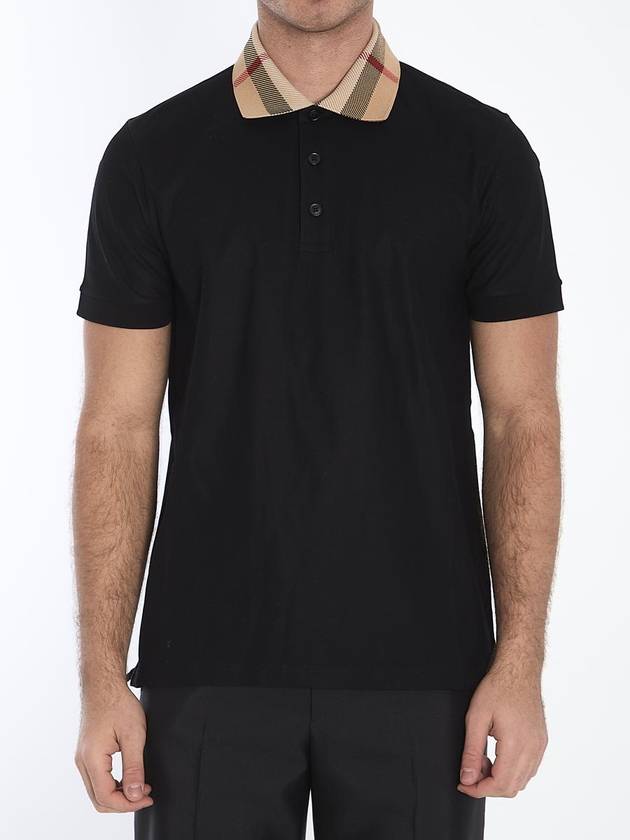 Burberry Check Collar Cotton Polo Shirt Black