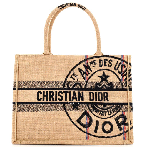 Dior Book Tote Cannage Embroidered Raffia Medium