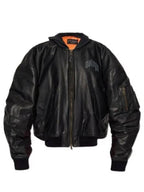Balenciaga Leather Bomber Jacket Black