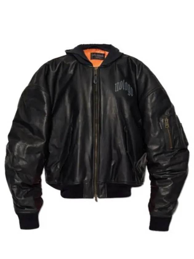 Balenciaga Leather Bomber Jacket Black