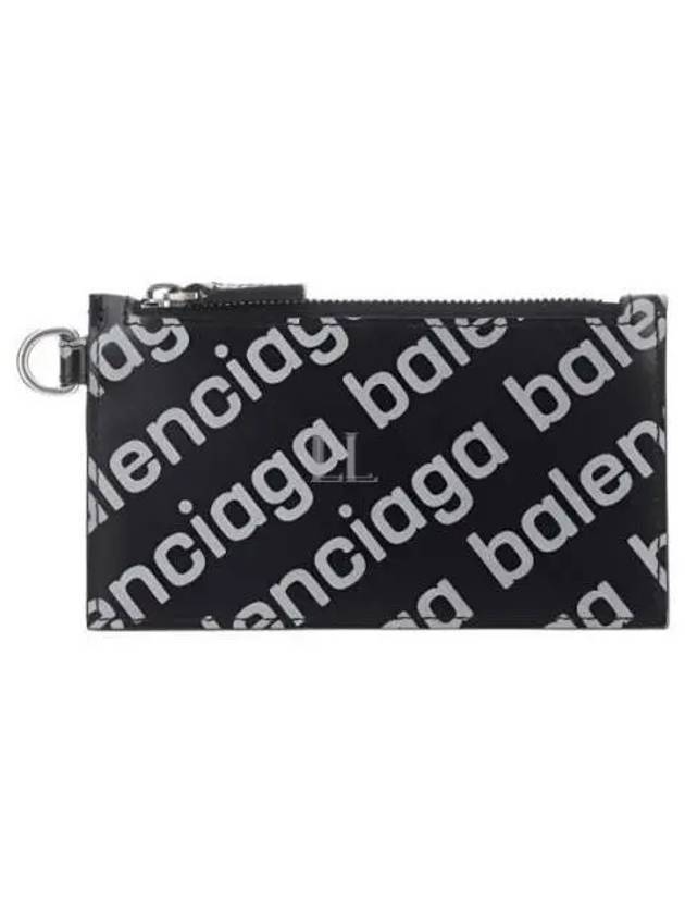 Balenciaga All Over Logo Neck Strap Card Wallet Black