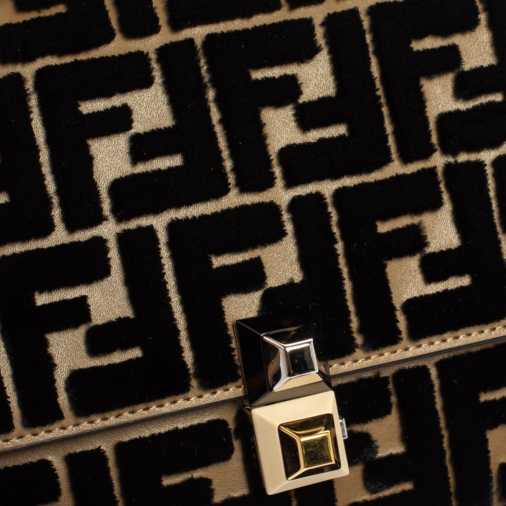 Fendi  Leather And Velvet Small Kan I Chain Shoulder Bag