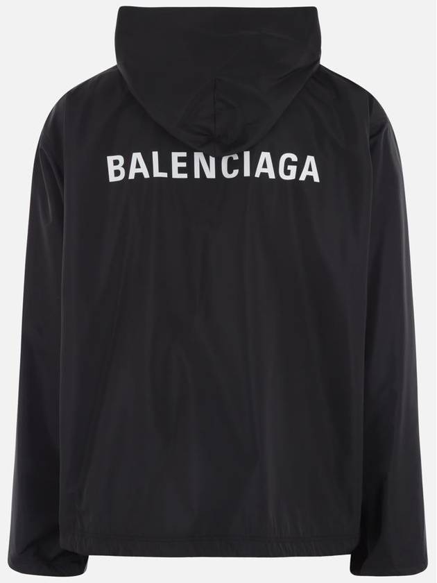 Balenciaga Logo Print Hooded Windbreaker Black