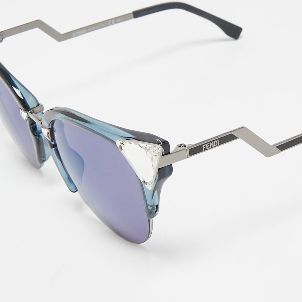 Fendi Blue/silver Ff 0042/s Crystals Cat Eye Sunglasses