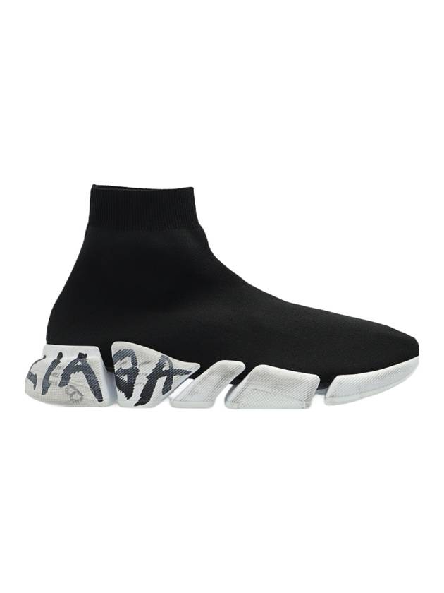 Balenciaga Speed 2.0 Graffiti Knit High Top Sneakers Black