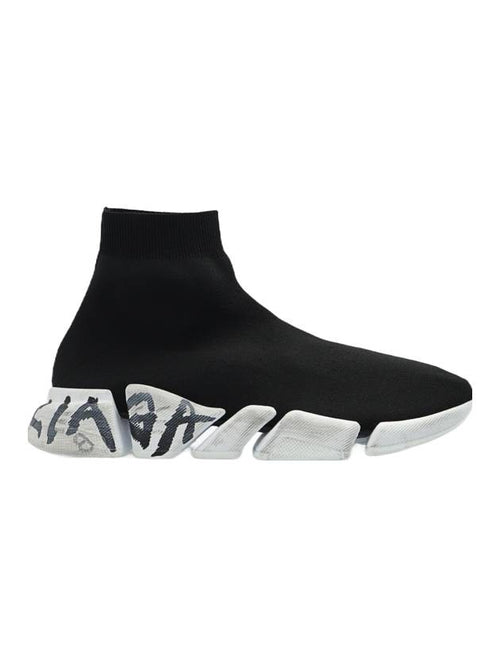 Balenciaga Speed 2.0 Graffiti Knit High Top Sneakers Black