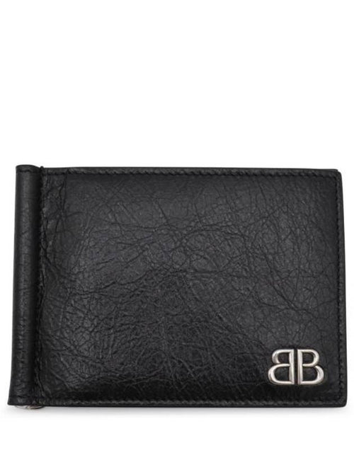 Balenciaga Logo Money Clip Half Wallet Black
