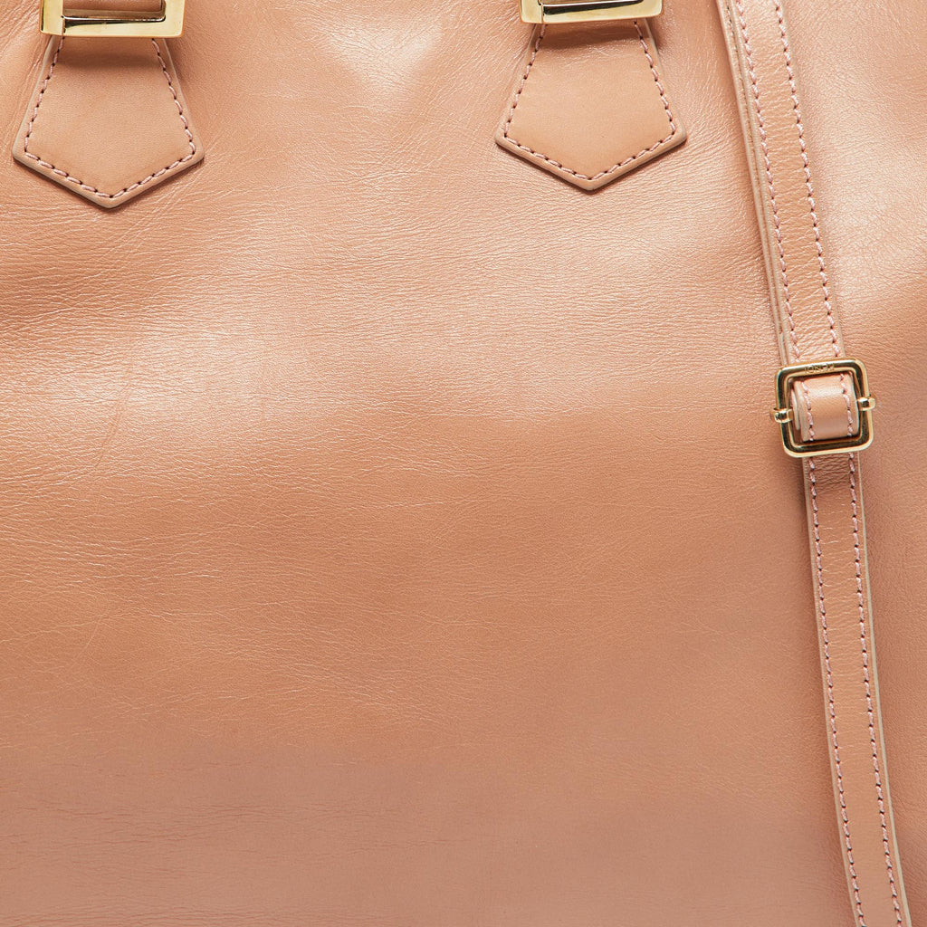 Fendi Peach Leather Twins Shopper Tote