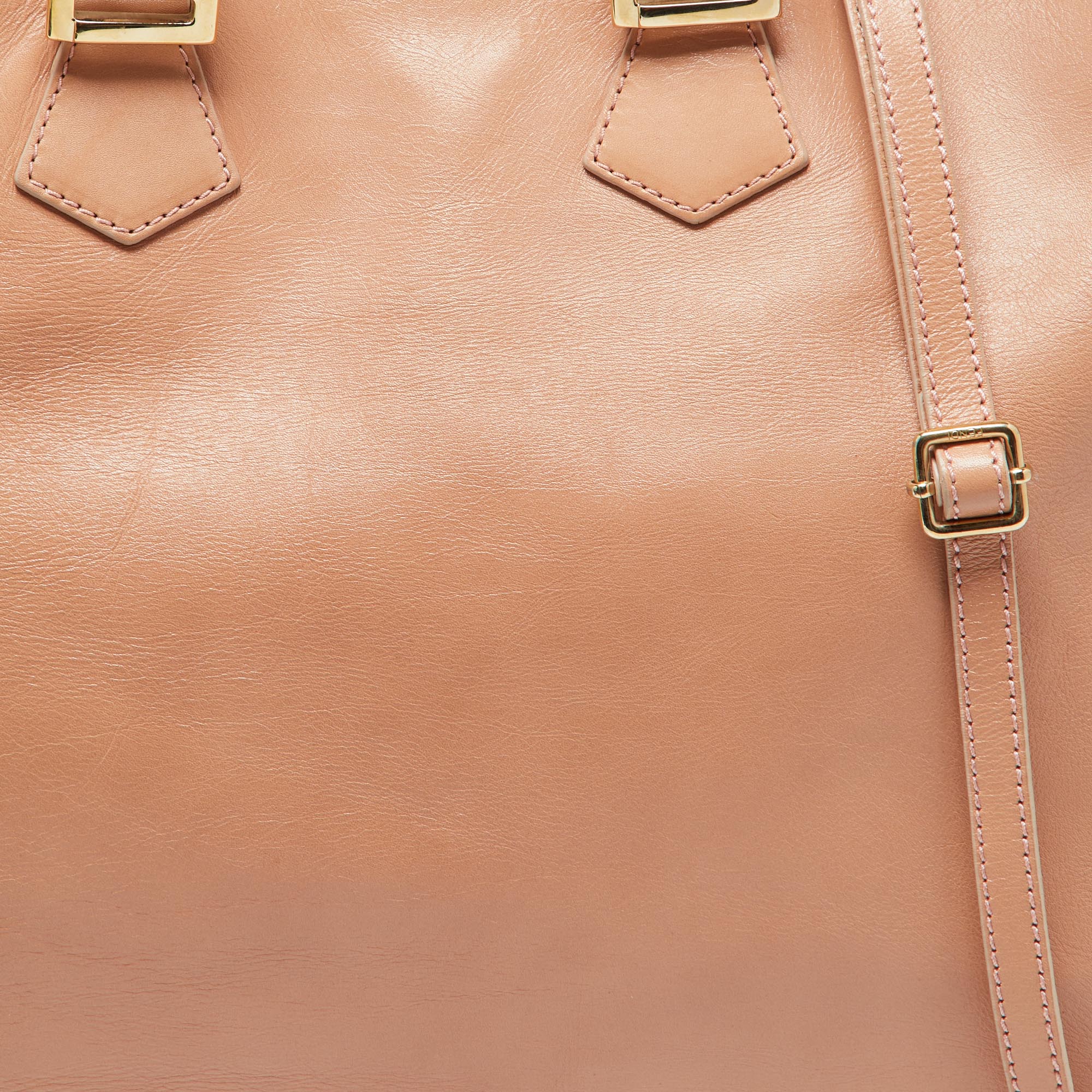 Fendi Peach Leather Twins Shopper Tote