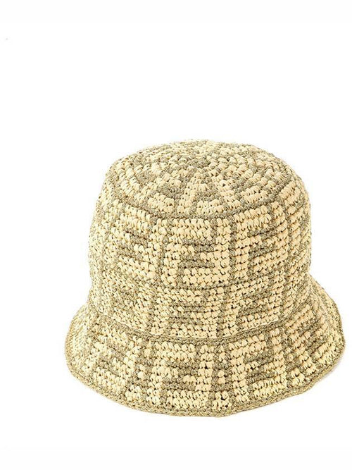 Fendi FF Raffia Bucket Hat Gold