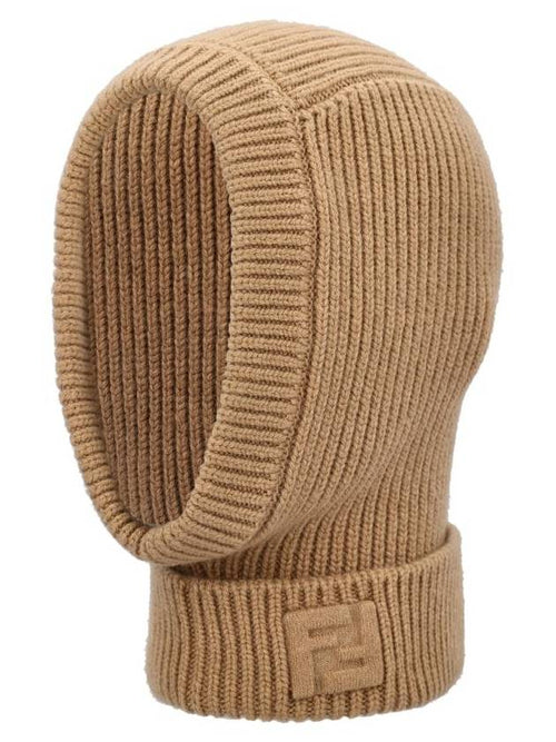 Fendi FF Logo Wool Balaclava Beige