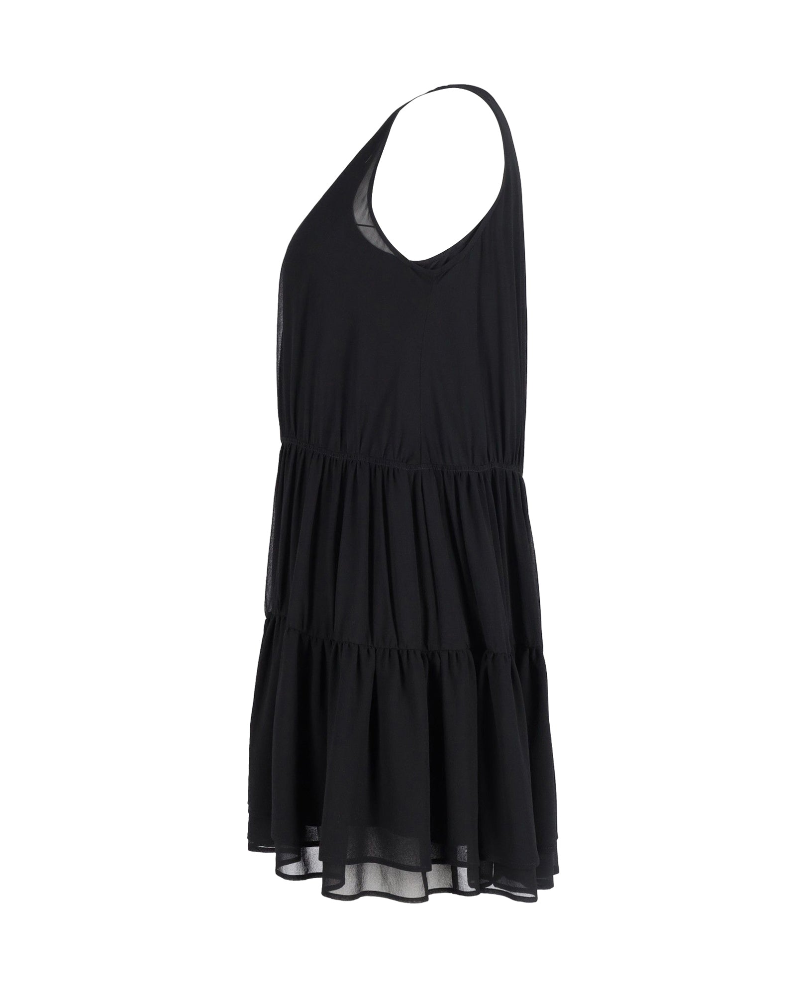 See By Chloe Sleeveless Tiered Mini Dress in Black Silk