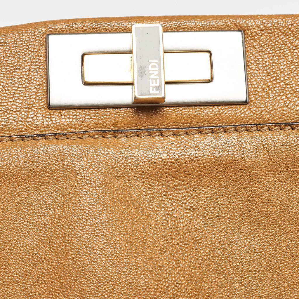 Fendi Tan Leather Large Peekaboo Top Handle Bag