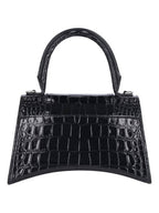 Balenciaga Hour Glass Croco Print Shoulder Bag Black