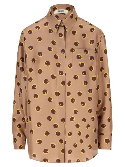 Fendi Printed Silk Twill Shirt Light Brown
