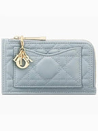 Lady Compact Cannage Zipper Lambskin Card Wallet Cloud Blue Dior