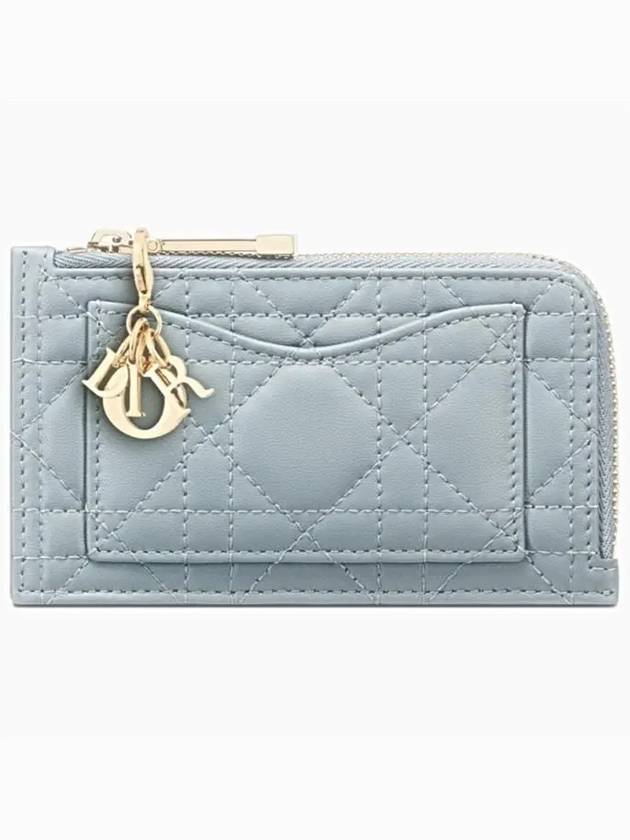 Lady Compact Cannage Zipper Lambskin Card Wallet Cloud Blue Dior