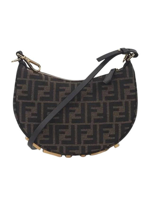 Fendi FF Jacquard Fabric Mini Cross Bag Brown