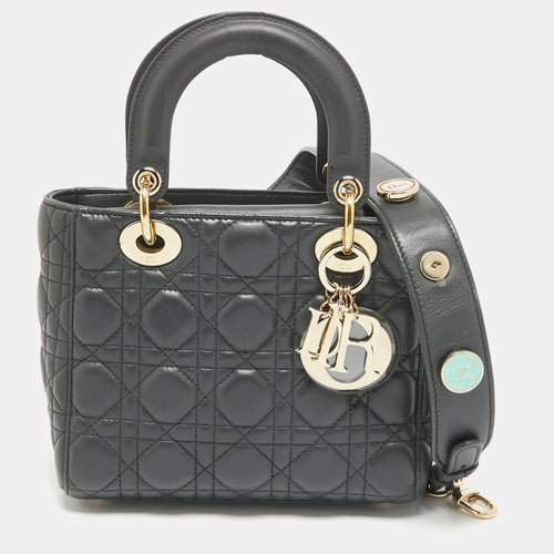 Dior Dark Grey Cannage Leather Small Lady My ABCBag