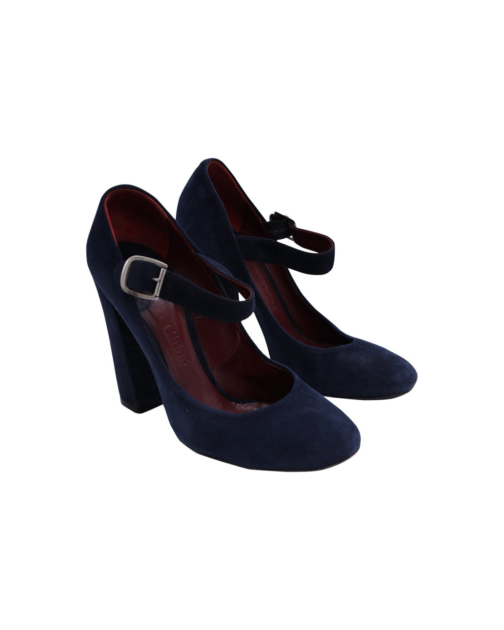 Chloe Mary Jane Pumps in Navy Blue Suede