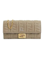 Fendi Baguette Continental Chain Leather Long Wallet Grey