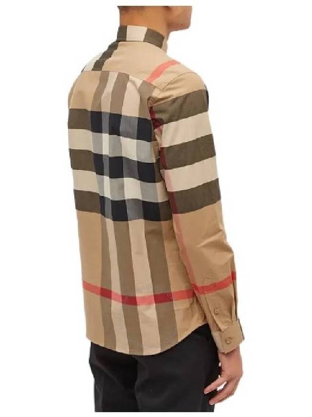 Burberry Check Stretch Cotton Poplin Long Sleeve Shirt Beige