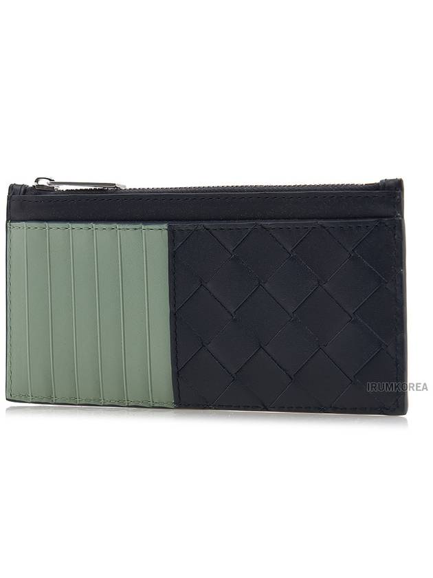 Bottega Veneta Bottega Veneta Black Green Intrecciato Long Zippered Card Holder