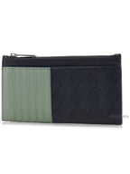 Bottega Veneta Bottega Veneta Black Green Intrecciato Long Zippered Card Holder