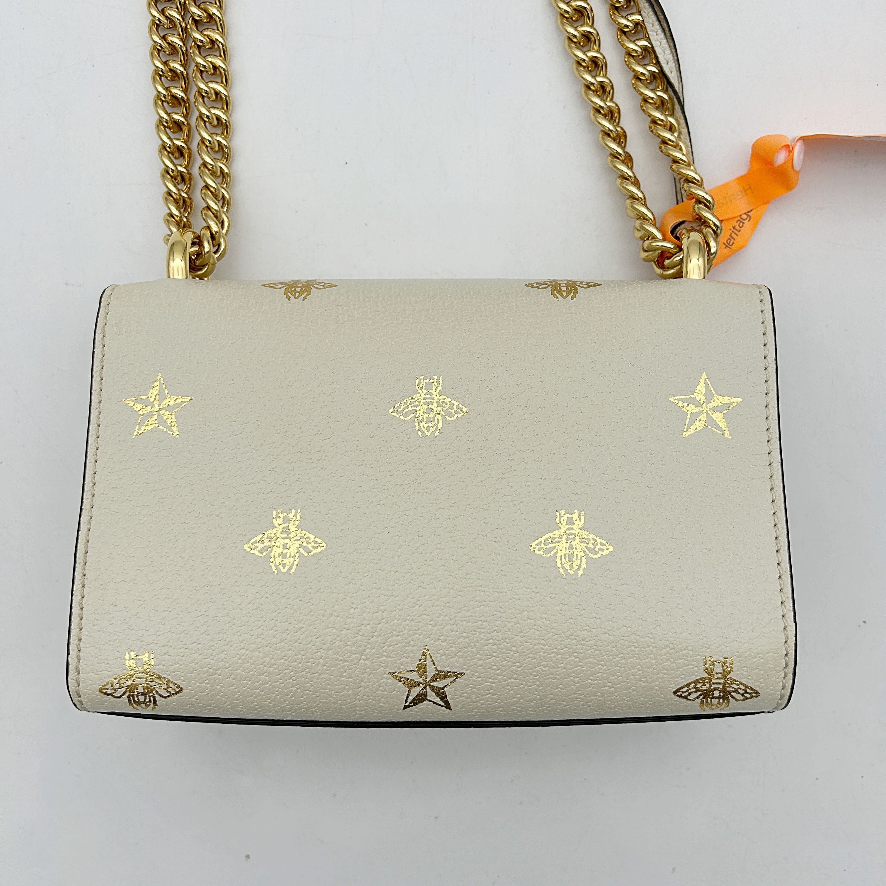 GUCCI Grained Calfskin Bee Star Small Padlock Shoulder Bag White  2506222502