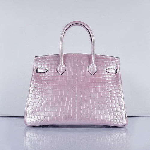 Hermes Birkin 35cm 6089 New Crocodile Vein Handbags Pink Silver