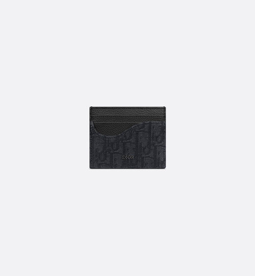Saddle Card Holder Black Grained Calfskin Marquetry And Black Dior Oblique Jacquard