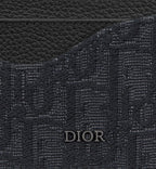 Saddle Card Holder Black Grained Calfskin Marquetry And Black Dior Oblique Jacquard