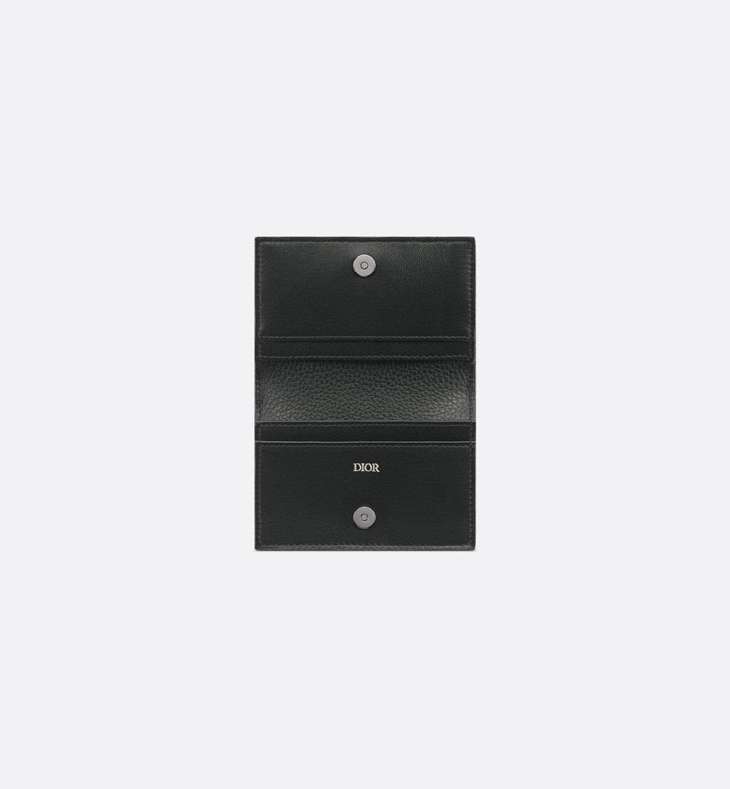 Saddle Business Card Holder Black Grained Calfskin Marquetry With Beige And Black Dior Oblique Jacquard