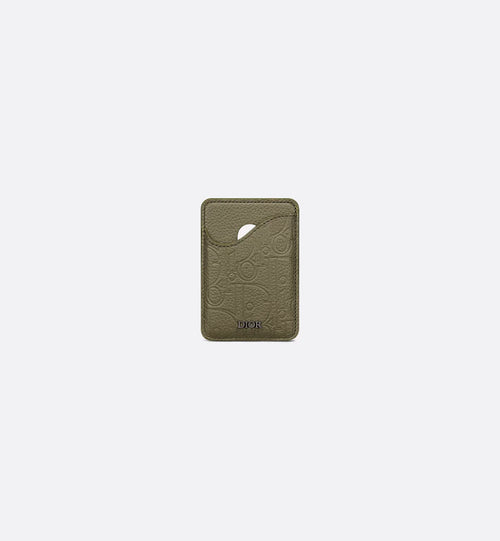 Saddle Magnetic Card Holder Khaki Dior Gravity Leather