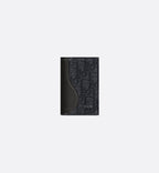 Saddle Vertical Bifold Card Holder Black Grained Calfskin Marquetry And Black Dior Oblique Jacquard