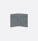 Saddle Vertical Bifold Card Holder Deep Gray Grained Calfskin Marquetry With Deep Gray Dior Oblique Jacquard