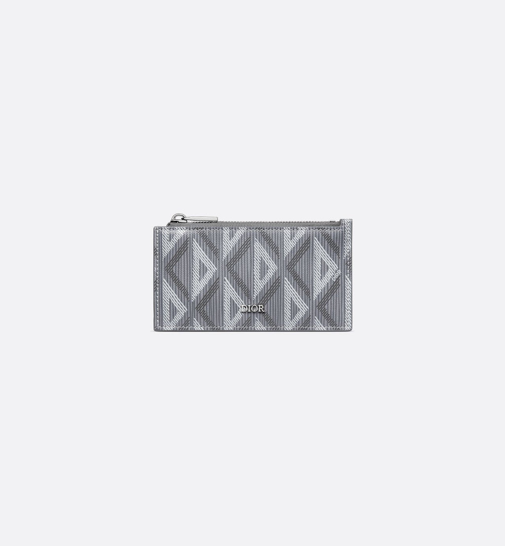 Zipped Card Holder Dior Gray Coated Cotton Canvas With Cd Diamond Print