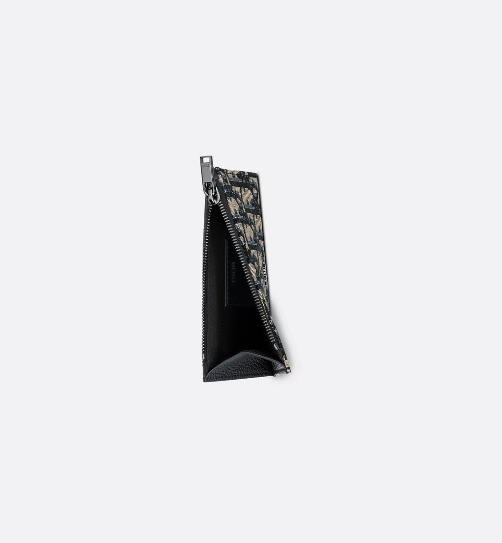 Zipped Card Holder Beige And Black Dior Oblique Jacquard With Black Grained Calfskin