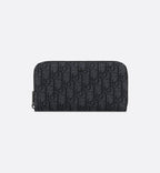 Zipped Long Wallet Black Dior Oblique Jacquard