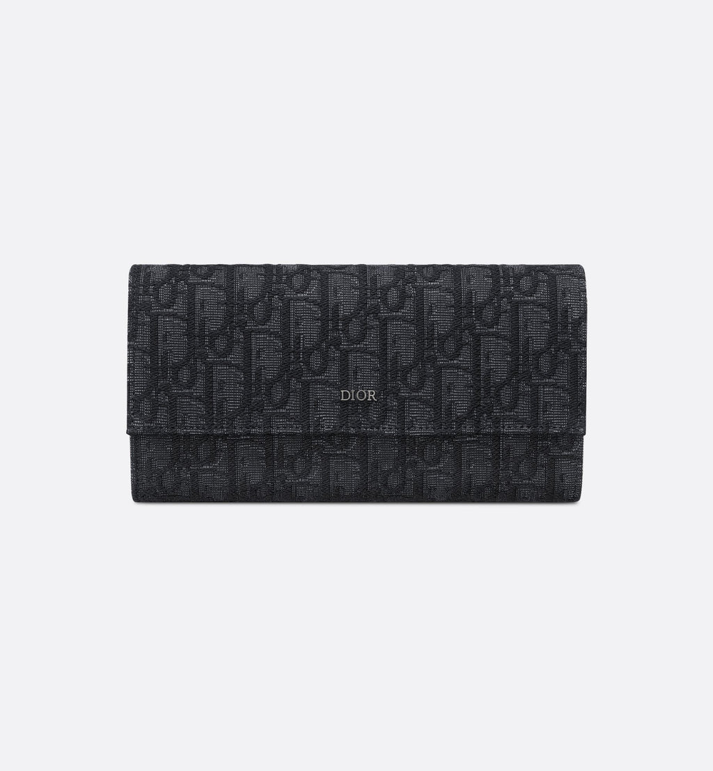 Long Flap Wallet Black Dior Oblique Jacquard