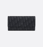 Long Flap Wallet Black Dior Oblique Jacquard