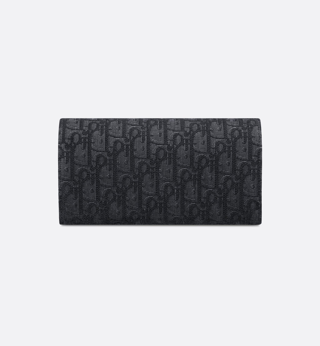 Long Flap Wallet Black Dior Oblique Jacquard