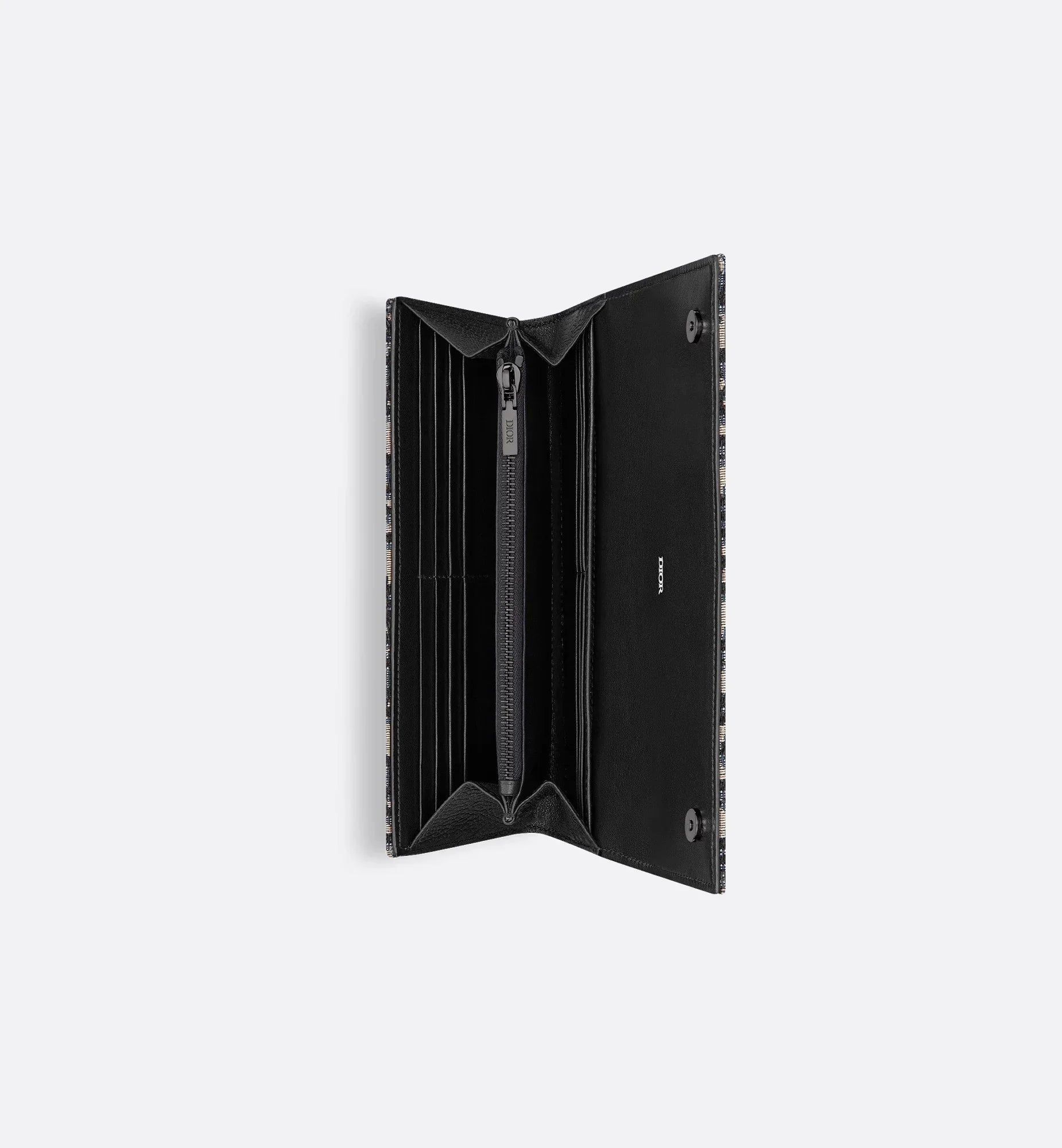 Long Flap Wallet Beige And Black Dior Oblique Jacquard
