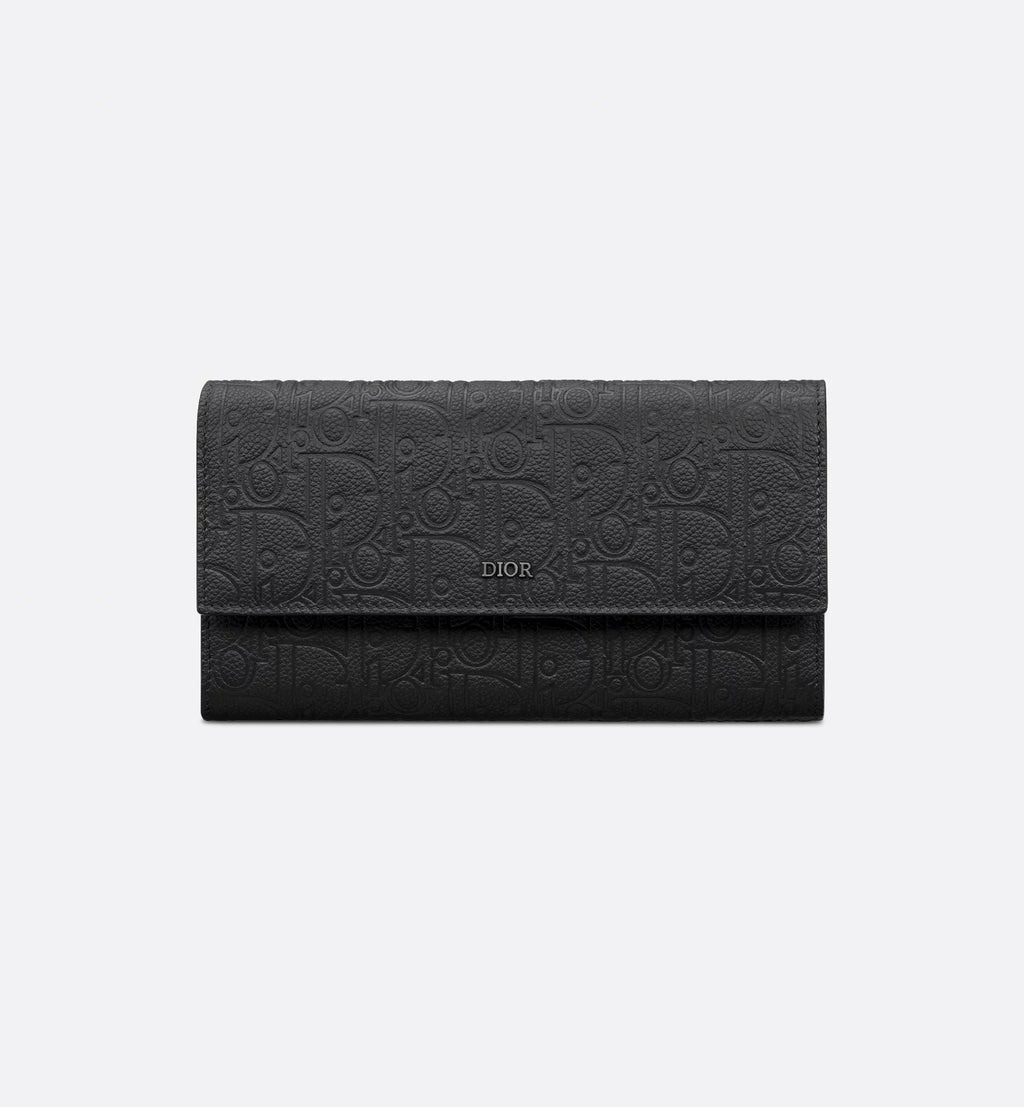 Long Flap Wallet Black Dior Gravity Leather