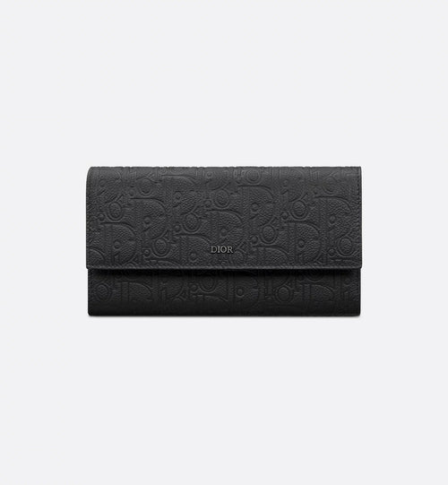 Long Flap Wallet Black Dior Gravity Leather