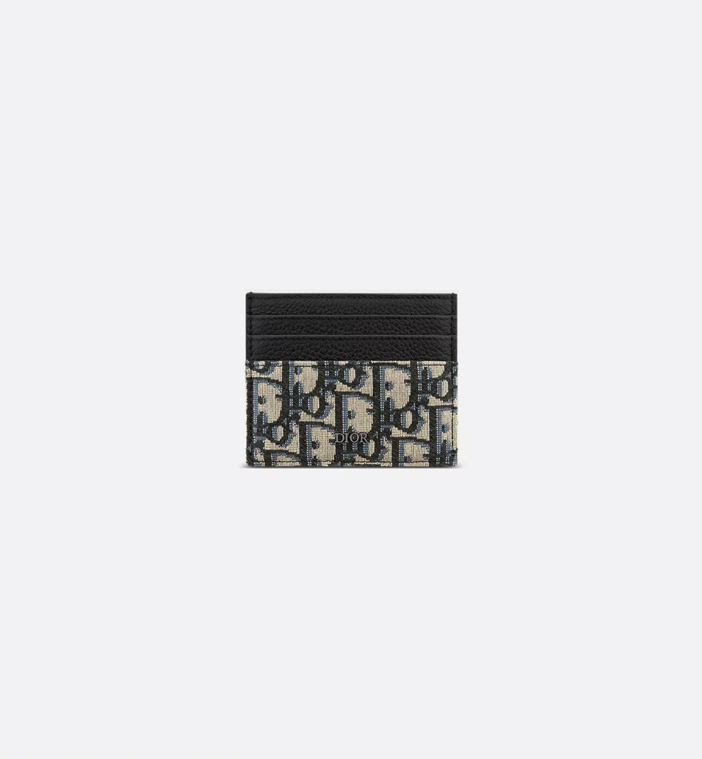 Card Holder Beige And Black Dior Oblique Jacquard With Black Grained Calfskin