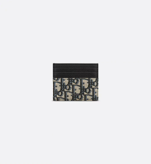 Card Holder Beige And Black Dior Oblique Jacquard With Black Grained Calfskin