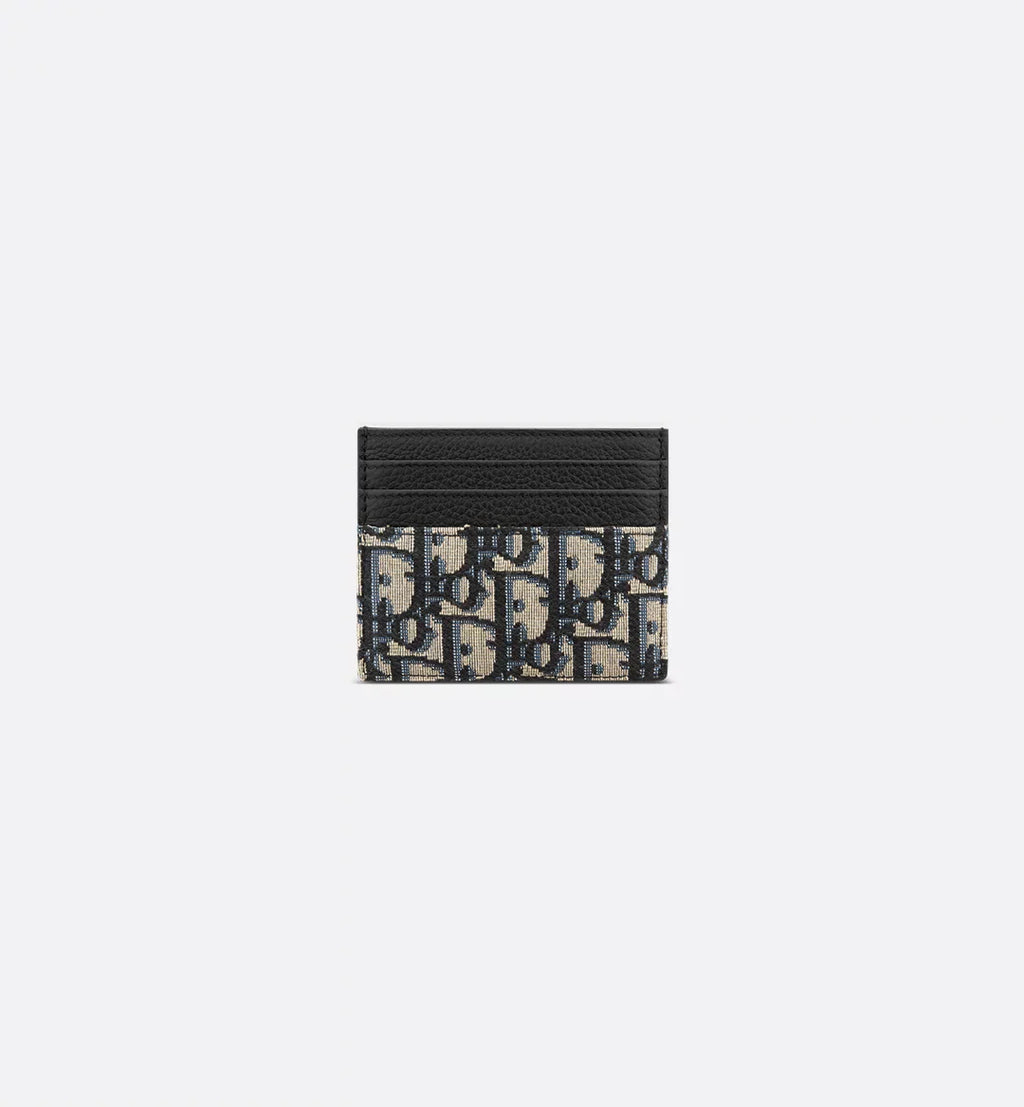 Card Holder Beige And Black Dior Oblique Jacquard With Black Grained Calfskin